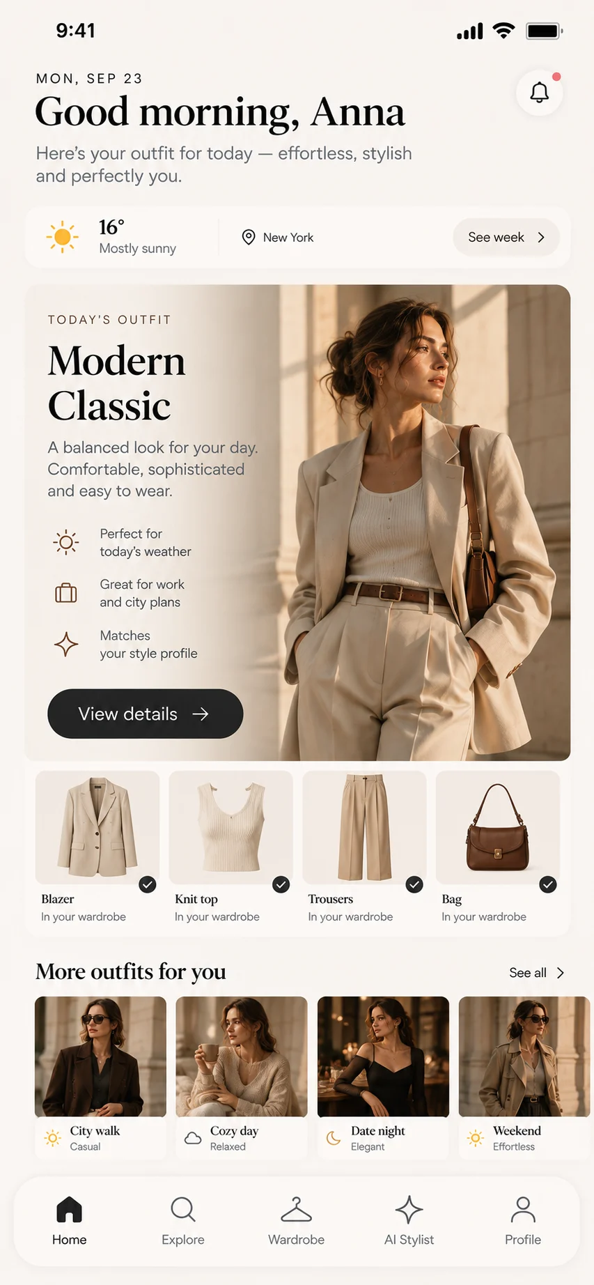 Robella home screen: today’s outfit